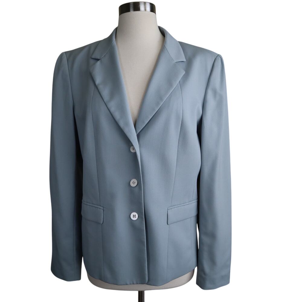 Talbots Womens‎ Vintage Wool Blend Stretch Blazer Size 8 Long Dusty Blue Classic